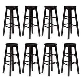 PJ Wood - Classic Round Seat 24 Inch Kitchen and Counter Stools, (8 Pack) - Black