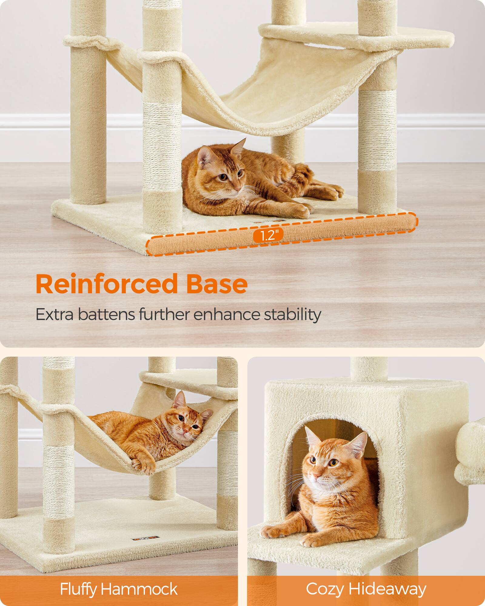 1.2"  
Reinforced Base  
Extra battens further enhance stability  

Fluffy Hammock  

Cozy Hideaway