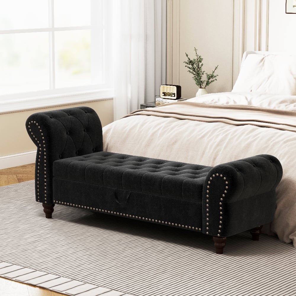 Ropilly - Velvet Bed Bench with Storage Tufted Chaise Lounge - Black price history on PriceWatchPro