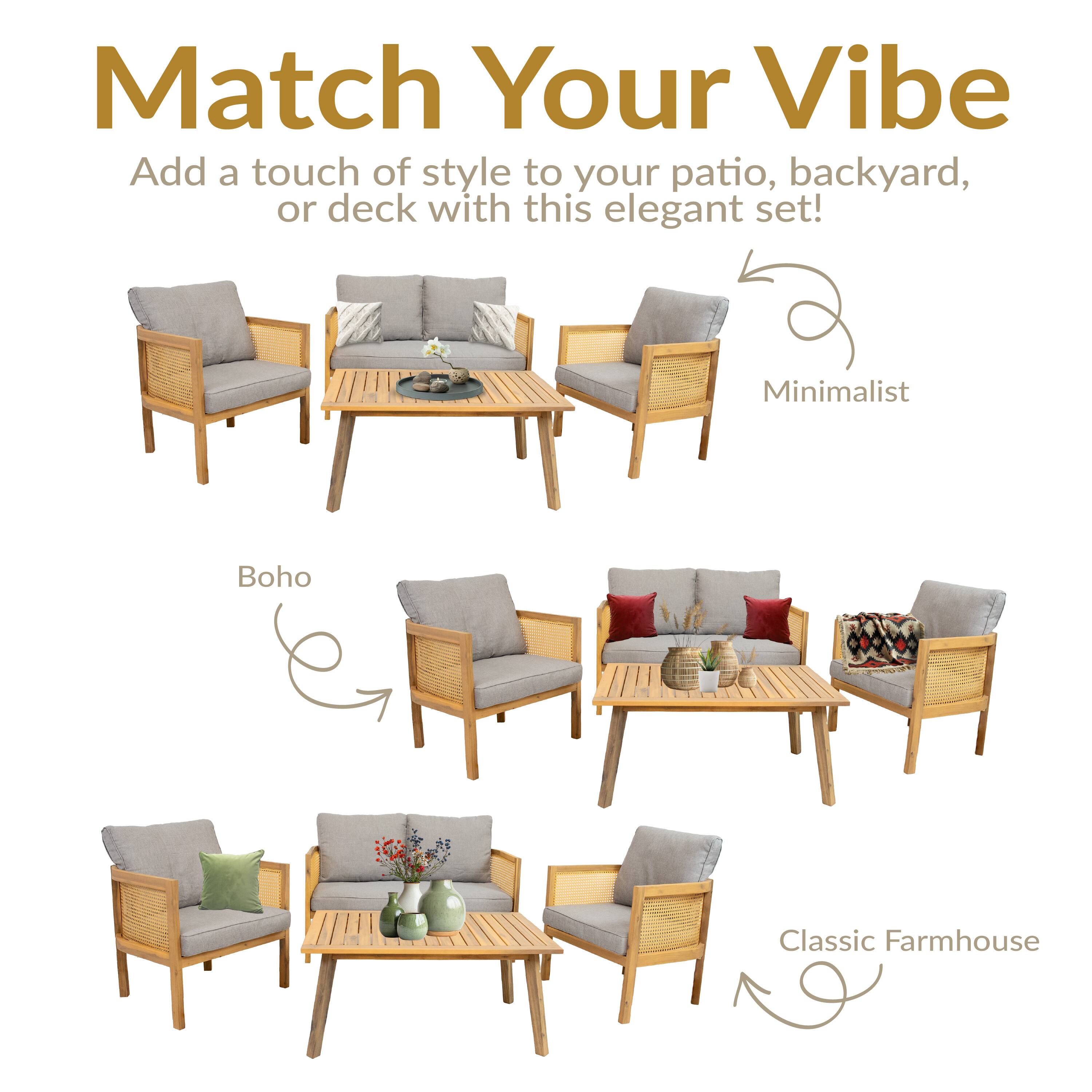 Match Your Vibe

Add a touch of style to your patio, backyard, or deck with this elegant set!

Minimalist

Boho

Classic Farmhouse