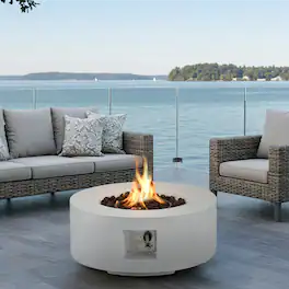 U-HOMY - Round Propane Fire Pit Set with Side Cabinet – Outdoor Patio Heating for Backyard - Table