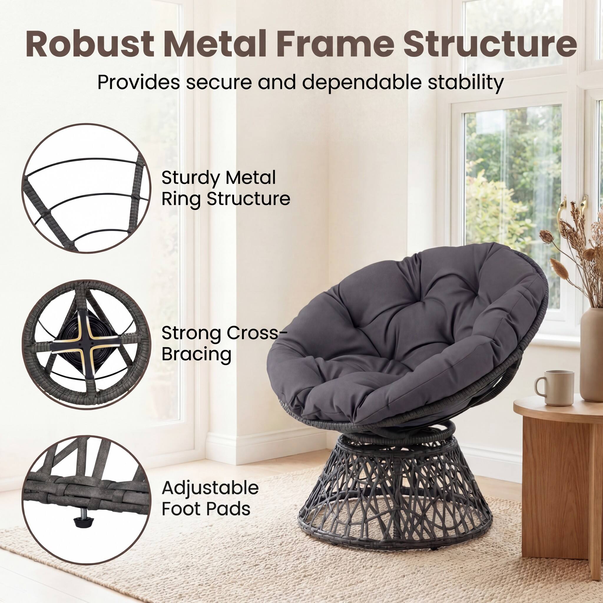 Robust Metal Frame Structure  
Provides secure and dependable stability

- Sturdy Metal Ring Structure
- Strong Cross-Bracing
- Adjustable Foot Pads