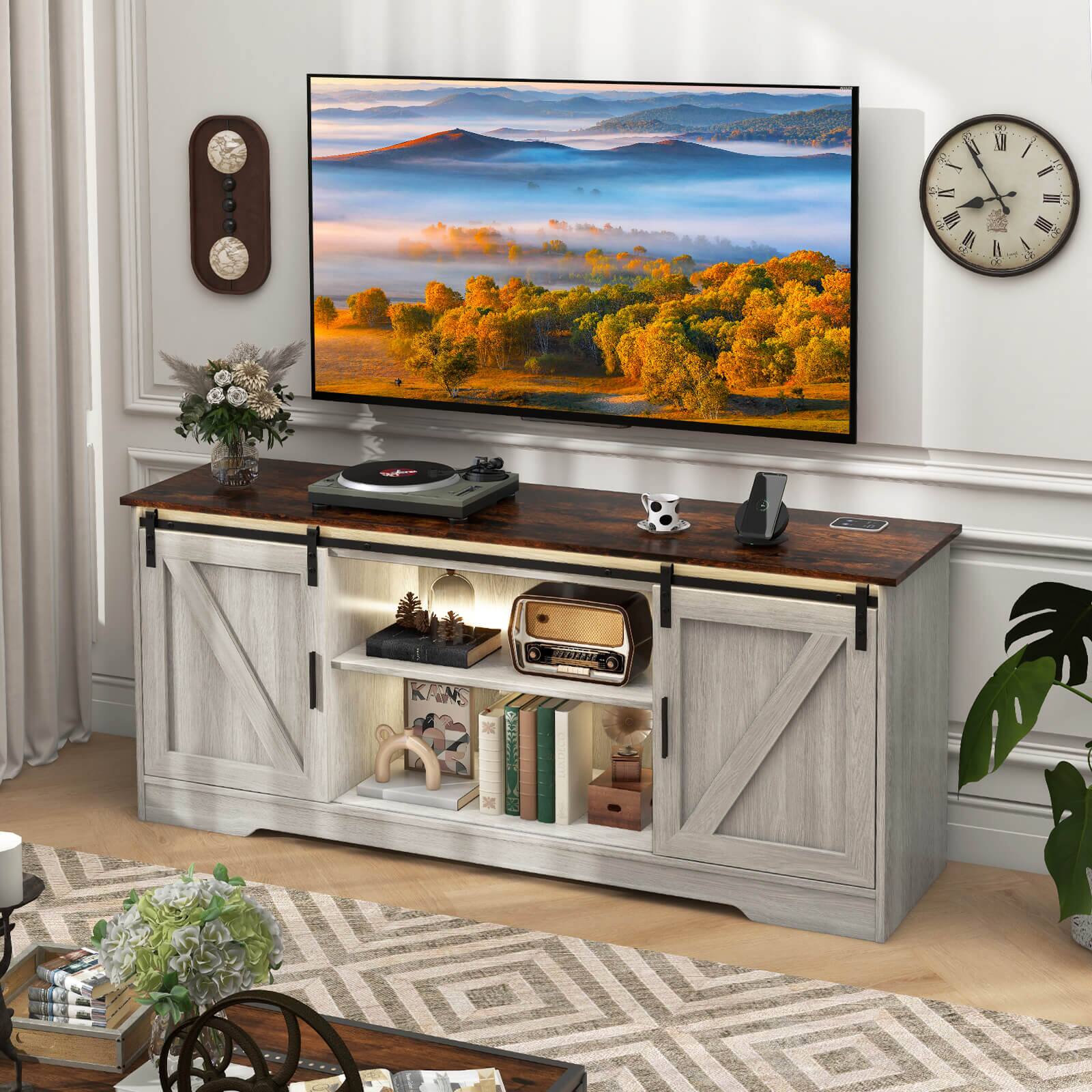 Alt View 13. Costway - TV Stand for 65" TVs with LED Lights Adjustable Brightness Human Induction Grey - Gray.
