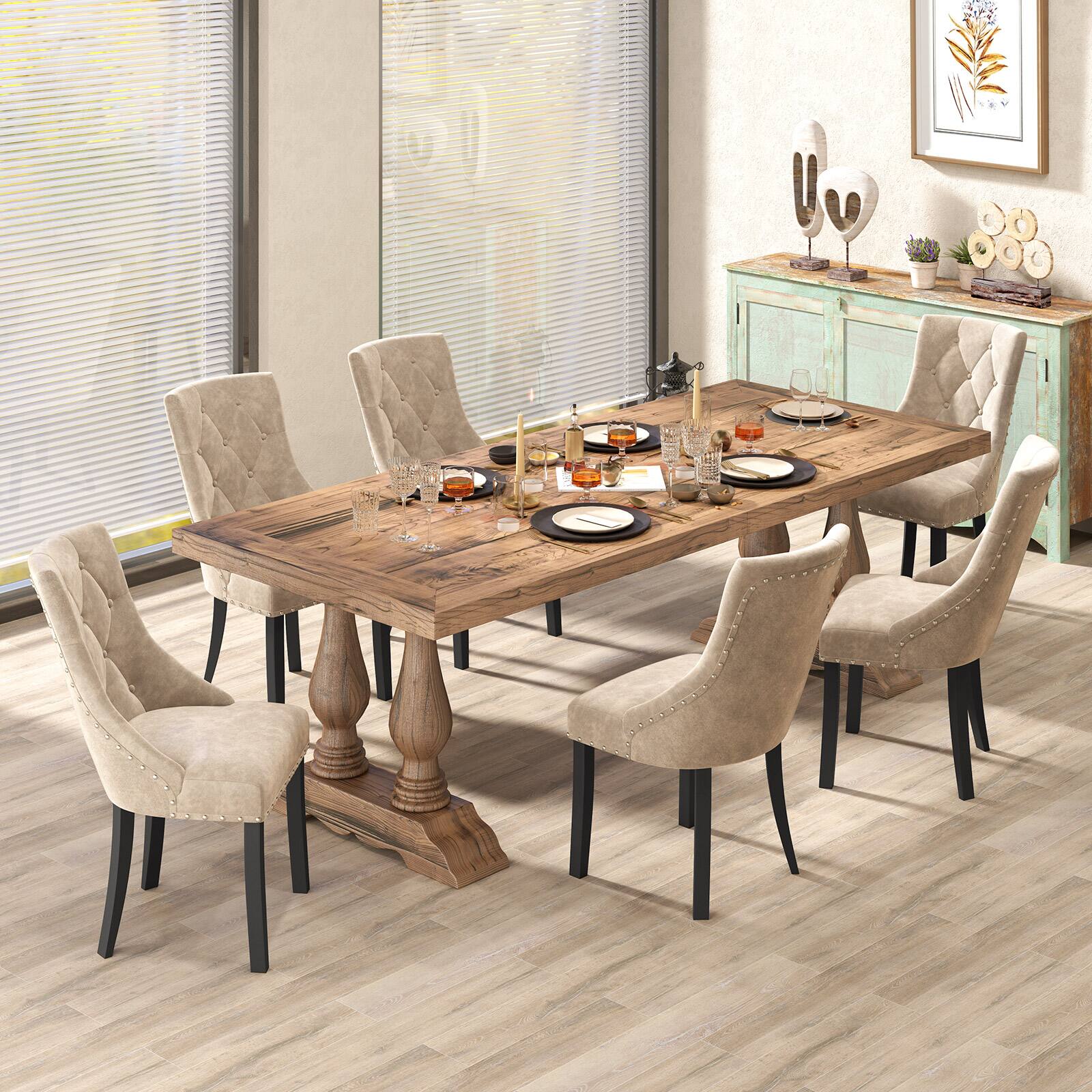 Alt View 1. Gymax - Gymax Upholstered Dining Chairs Set of 4 Tufted Wingback Chairs w/ Solid Wood Legs - Cream.