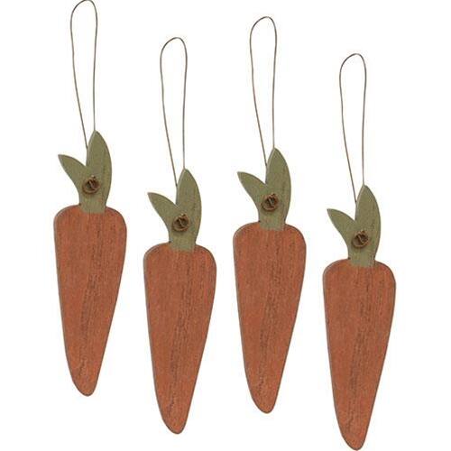 BreeBe - 4/Set Primitive Wooden Carrot Ornaments - Orange, Green