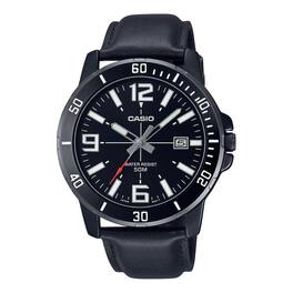 Casio - Men’s Analog Watch with Date Display and Leather Band - MTP-VD01BL-1BV - Black
