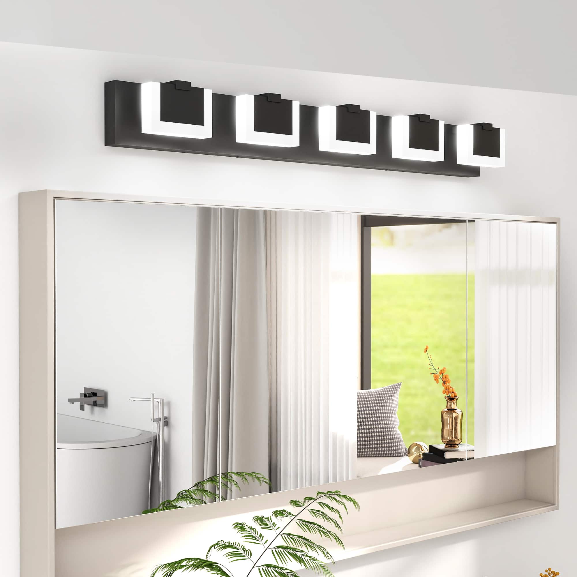 HOMLUX - 37.8 in. 5 Lights Black LED Vanity Light Bar with Acrylic Shade