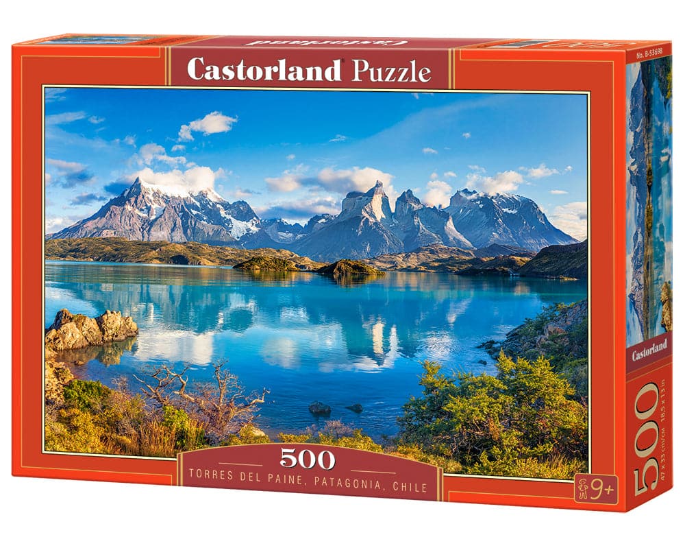 500 Piece Jigsaw Puzzle, Torres Del Paine, Patagonia, Mountain Landscape, Chile, Castorland B-53698 - Red
