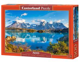 500 Piece Jigsaw Puzzle, Torres Del Paine, Patagonia, Mountain Landscape, Chile, Castorland B-53698 - Red
