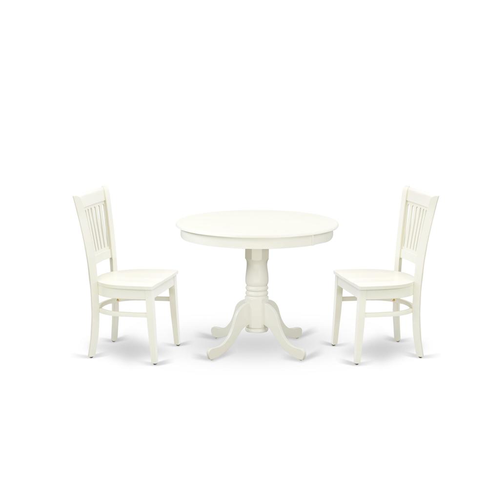Alt View 1. East West Furniture - ANVA3-LWH-W - 3-Pc Kitchen Dining Table Set- 2 Modern dining room chairs and Dining Room Table - Wooden Seat and - Linen White.