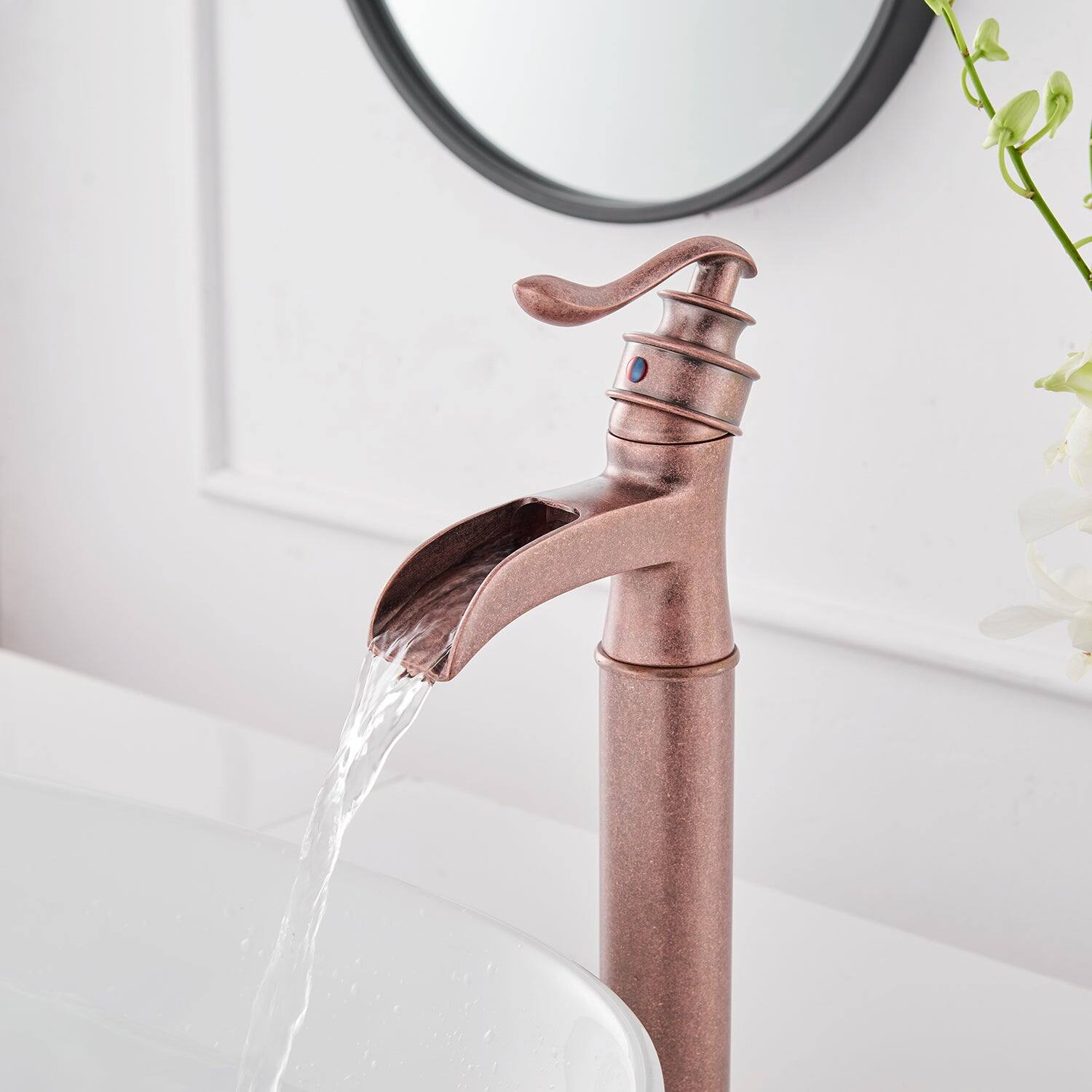 Alt View 3. Boyel Living - Waterfall Single Hole Single-Handle Vessel Bathroom Faucet With Pop-up Drain Assembly in Copper - Copper.
