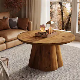 Tribesigns - Solid Wood Coffee Table with Space-Saving Design and Round Top for Books, Drinks and Everyday Essentials - Brown