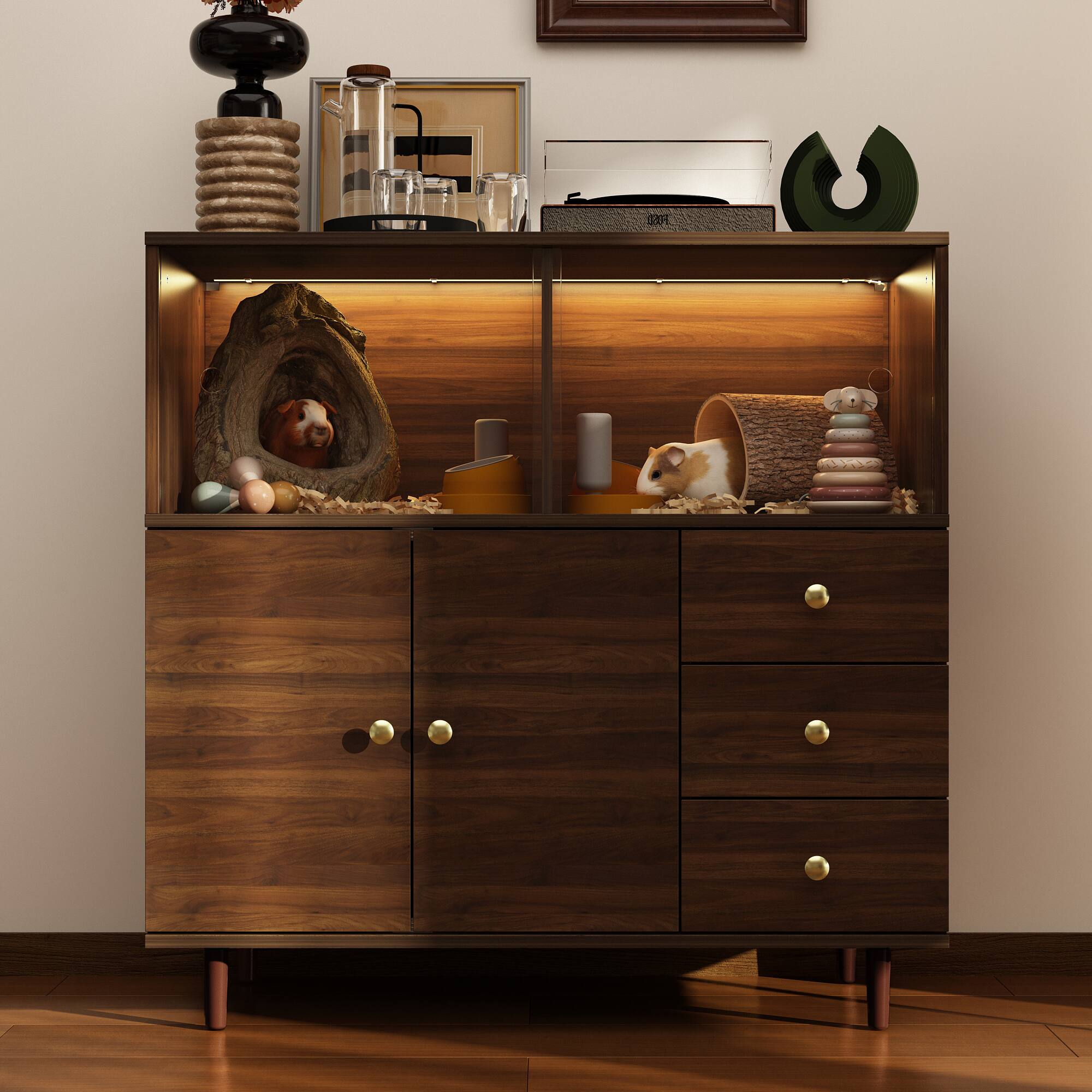 Alt View 4. Famapy - Famapy Modern Storage Cabinet with Sliding Acrylic Doors - Brown.