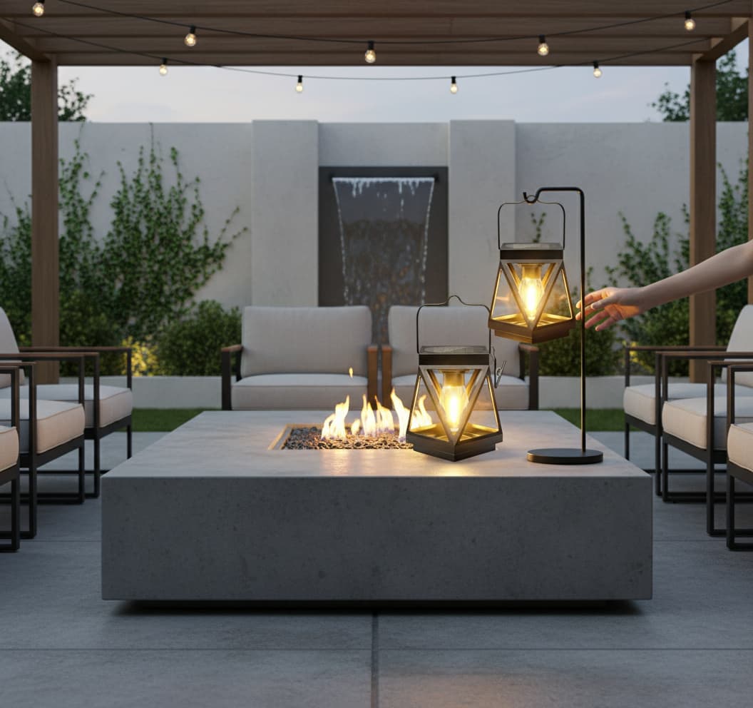 Alt View 2. FINEAK - 8.46" 2 Pack Upgraded Black Metal Solar Hanging Lanterns - Waterproof Outdoor Decor - ‎Black.