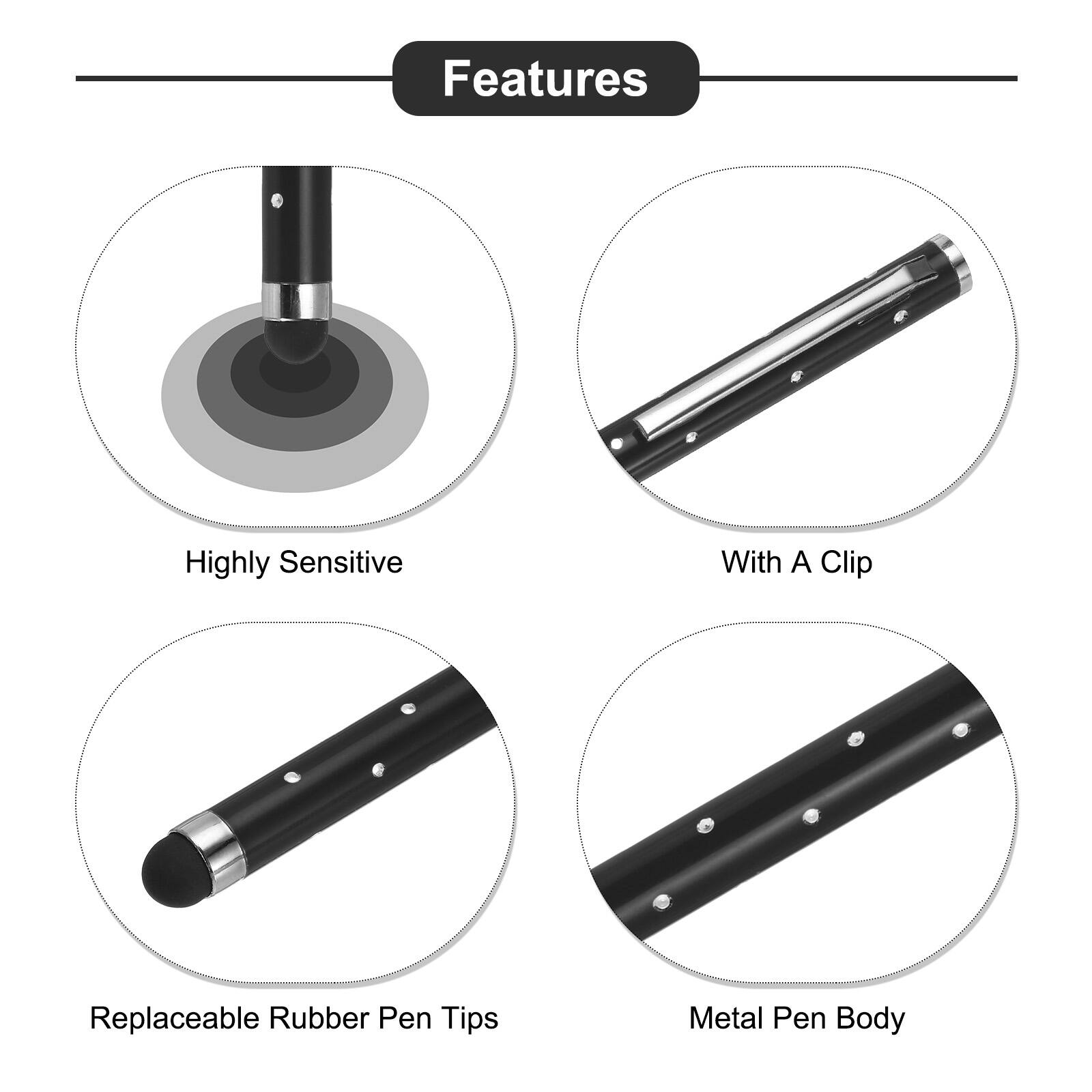 Features  
- Highly Sensitive  
- With A Clip  
- Replaceable Rubber Pen Tips  
- Metal Pen Body