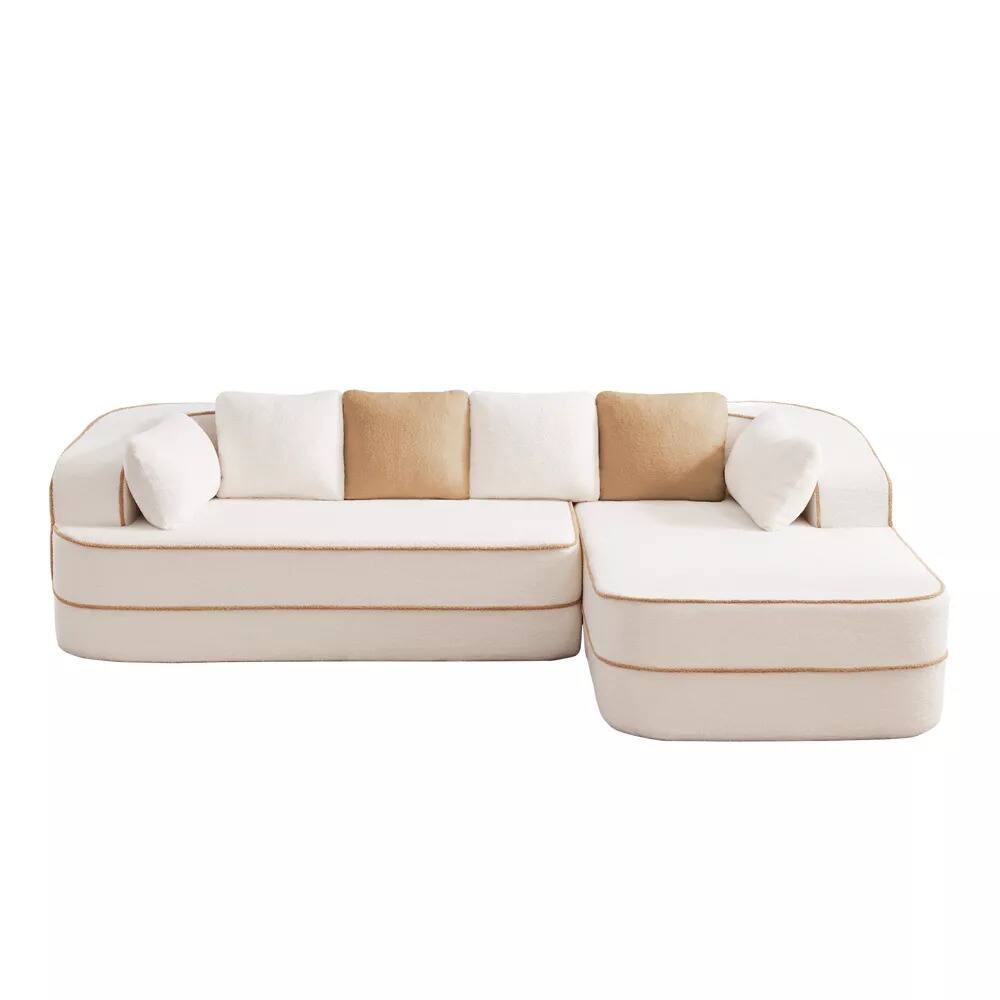 Alt View 1. Aukfa - 106" Fluffy Teddy Fabric Oversized Modular Sectional 3-Seats Sofa with L-Shaped Chaise for Living Room - White.