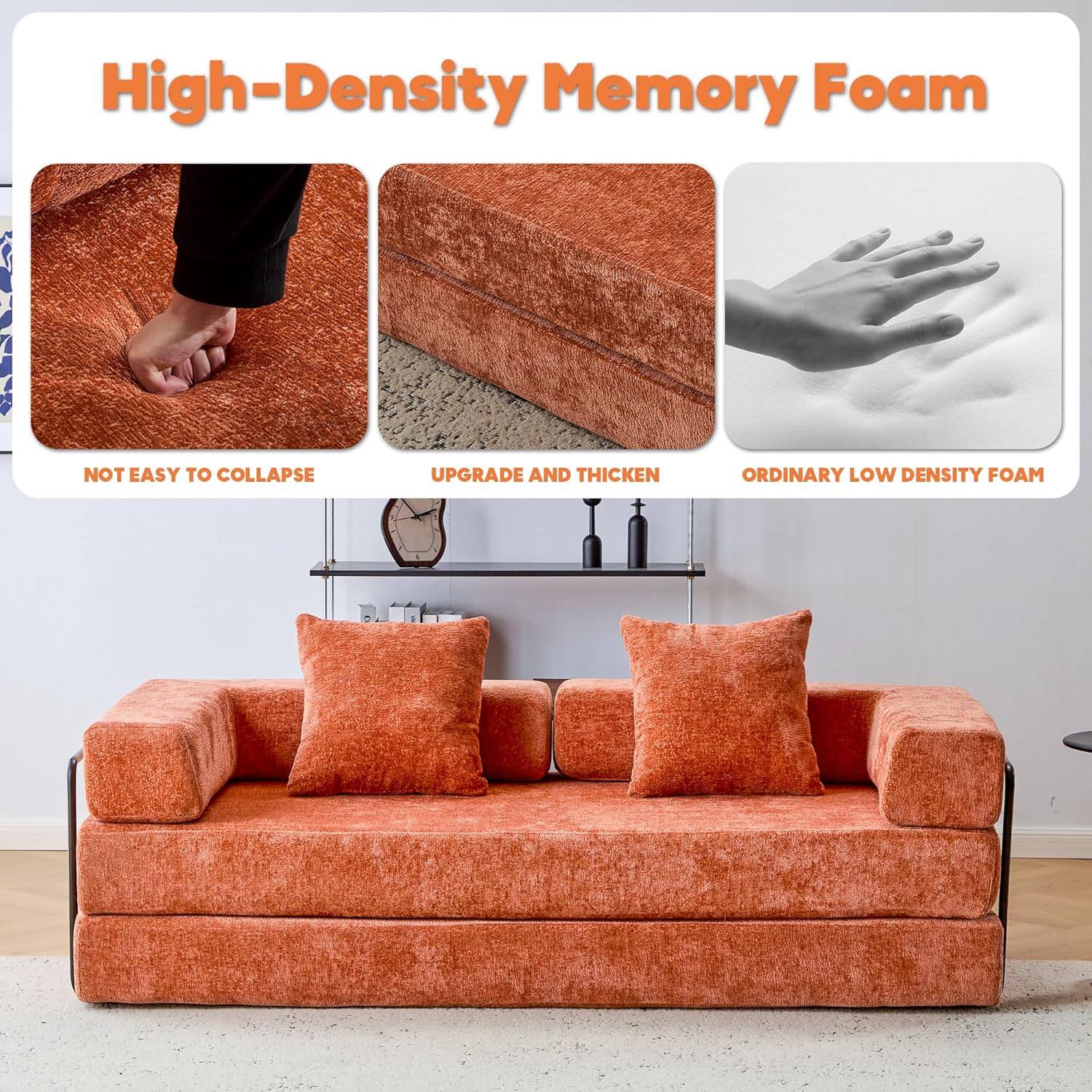 High-Density Memory Foam
- NOT EASY TO COLLAPSE
- UPGRADE AND THICKEN
- ORDINARY LOW DENSITY FOAM