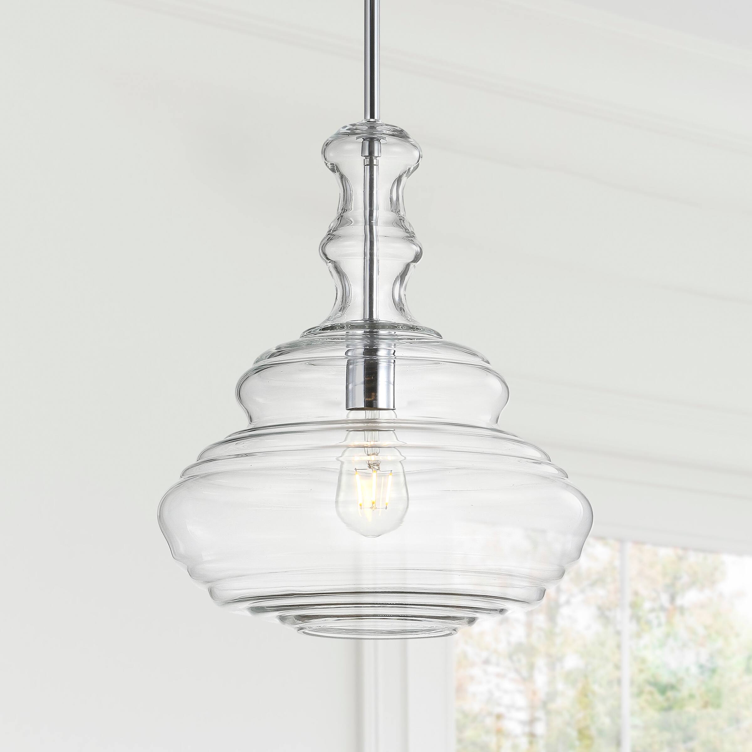 Alt View 1. Jonathan Y - Bettina 13.37" Glass/Metal LED Pendant, Chrome/Clear - Chrome.