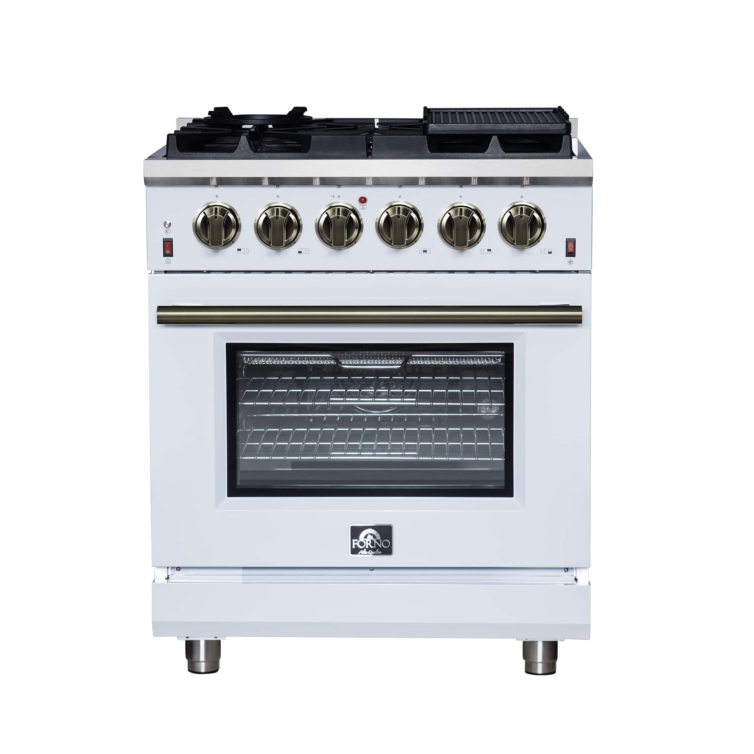 Forno Appliances - Massimo 4.32 Cu. Ft. Freestanding Gas Convection Range with Air Fryer Kit, Wok Support & Griddle - White