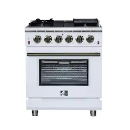 Forno Appliances - Massimo 4.32 Cu. Ft. Freestanding Gas Convection Range with Air Fryer Kit, Wok Support & Griddle - White