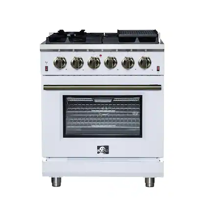 Front. Forno Appliances - Massimo 4.32 Cu. Ft. Freestanding Gas Convection Range with Air Fryer Kit, Wok Support & Griddle - White.