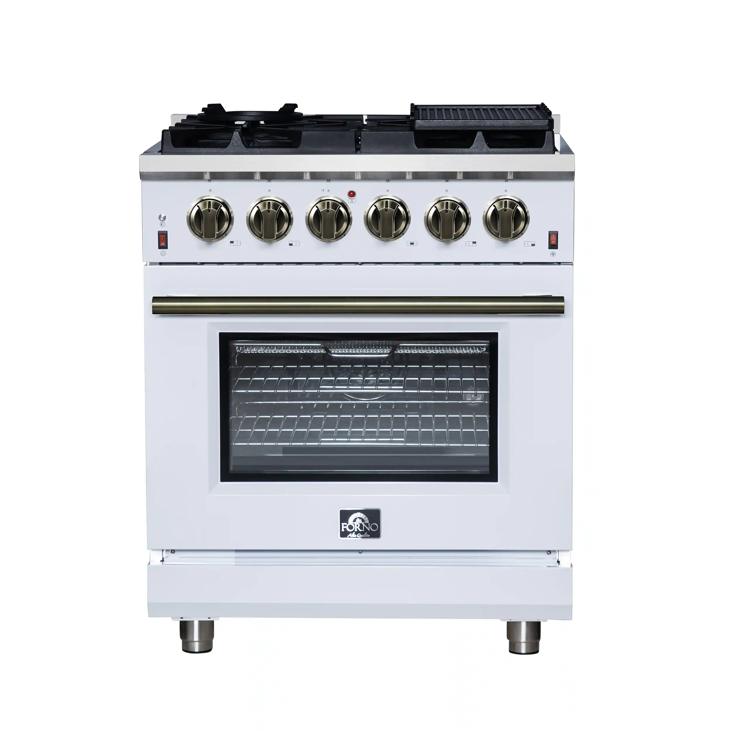 Front. Forno Appliances - Massimo 4.32 Cu. Ft. Freestanding Gas Convection Range with Air Fryer Kit, Wok Support & Griddle - White.