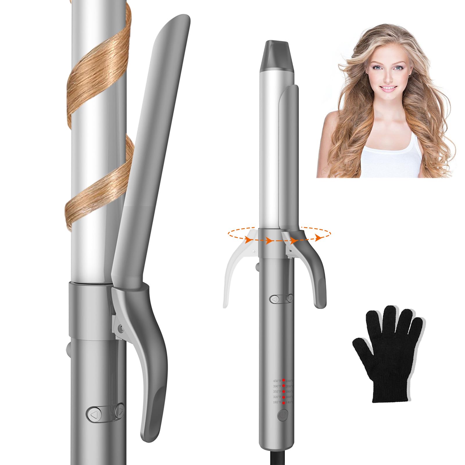 Front. DORLUKFU - Ukliss Rotating Curling Iron Automatic - 1.25 Inch Self-Curling Hair Curler for Long Hair, 30s Fast Heat Up, 5 Temp.