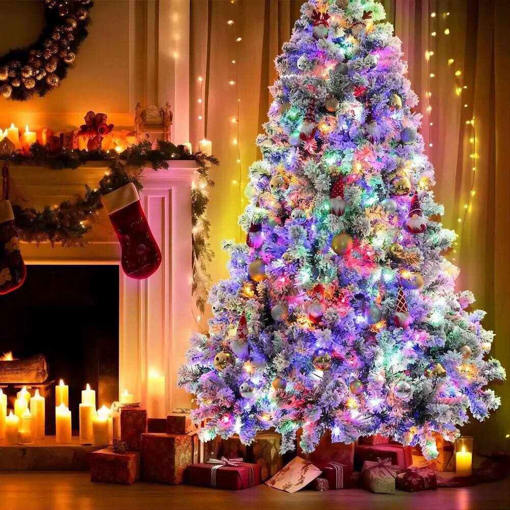 Alt View 4. SKONYON - 6ft Prelit Flocked Christmas Tree with 250 Multicolor LED Lights and 502 Branch Tips - White.