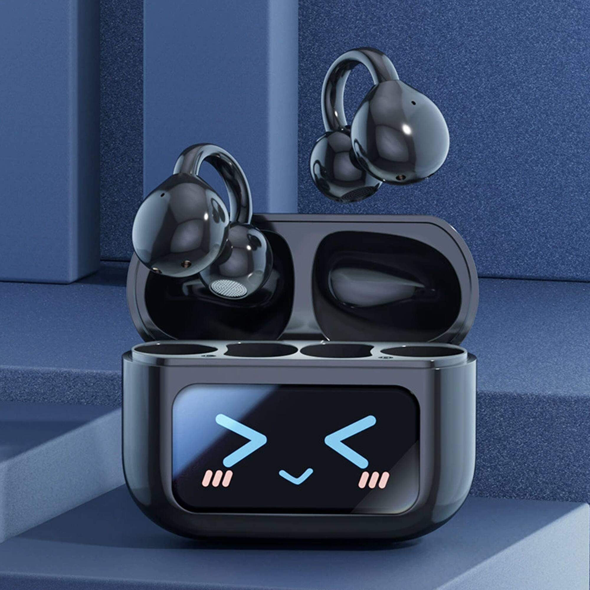 Front. YONWAY - Smart Touchscreen Bluetooth Earbuds, Clip on Earbuds Wireless, Waterproof in Ear Earphones for Sport and Work.