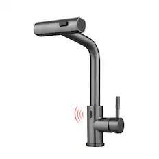 Front. Boyel Living - Gun Grey Finish Touchless Sensor Pull Out Kitchen Faucet Waterfall Style with Dual Modes - Gun grey.