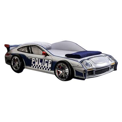 Front. Manhattan Lane - Peri Twin Size Kids Bed with Realistic Police Car Design - White, Blue.