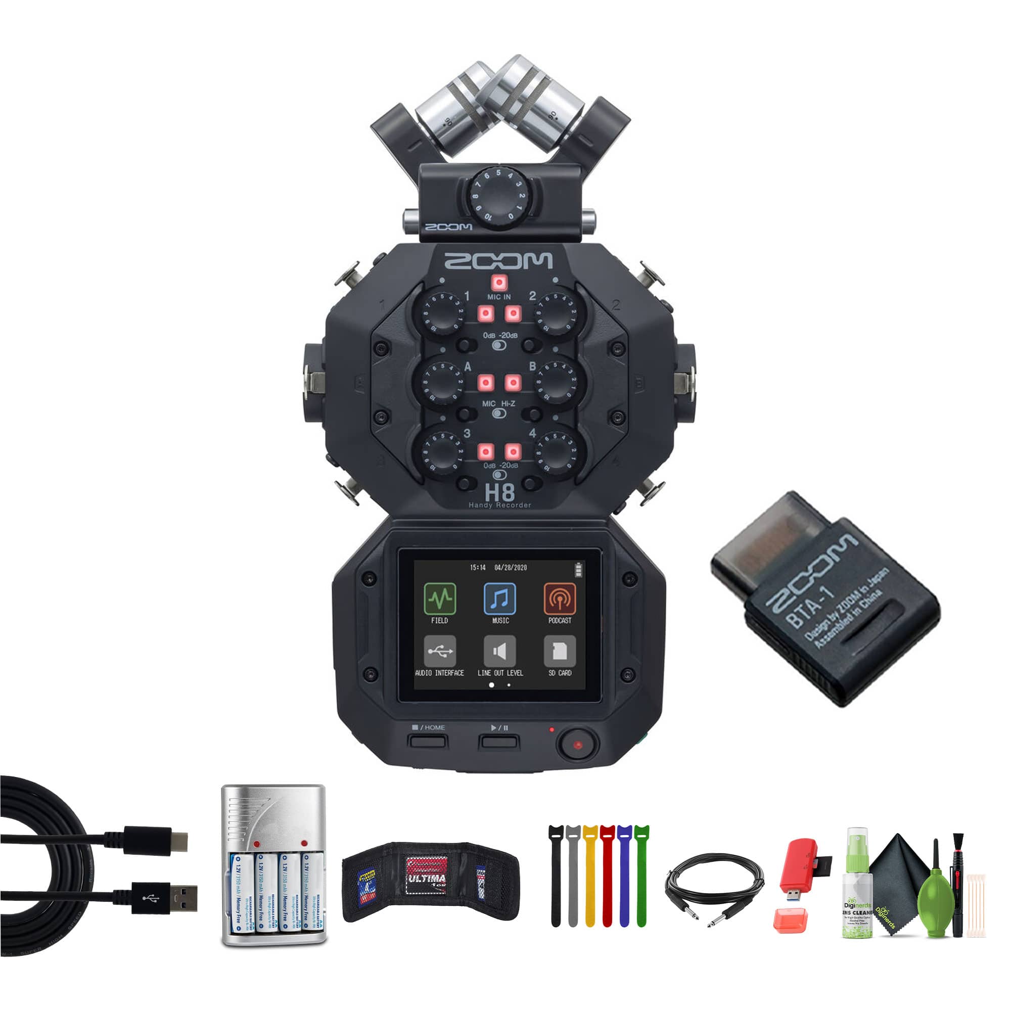 Zoom - H8 12-Track Handy Audio Recorder, Extreme PRO 64GB SDXC Memory Card, Bundle