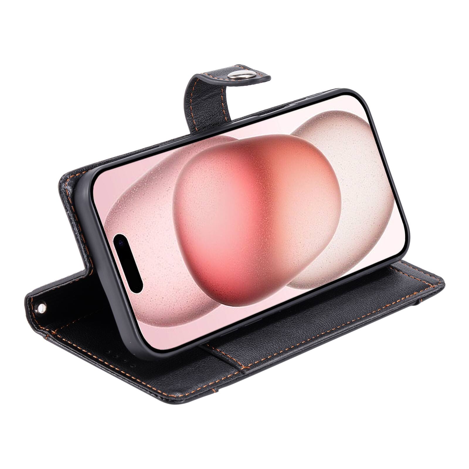 Alt View 1. Dteck - Wallet Case for Apple iPhone 16 Plus Crossbody Premium Leather Kickstand Zipper Card Slot Cover With Strap+Lanyard - Black.