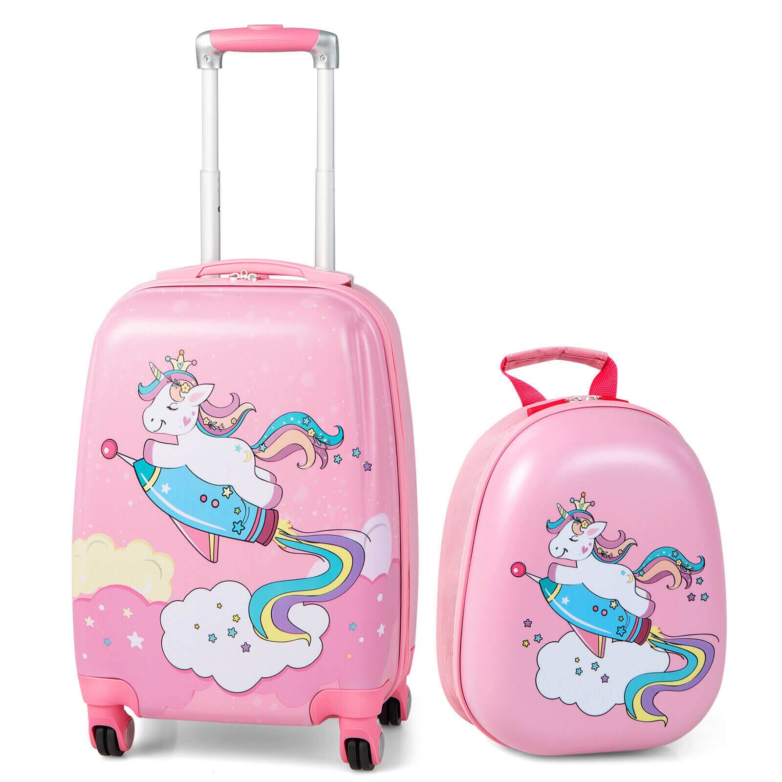 Alt View 10. Ecooso - 2-Piece Kids Luggage Set, 18" Rolling Suitcase + 12" Backpack, Travel Carry-On Set - Pink.