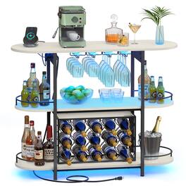 Songmics Home - Bar Cabinets for Home, LED Coffee Bar with Power Outlets, Home Mini Bar for Liquor - Rustic White