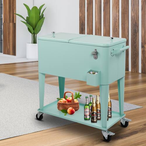 Alt View 7. Winado - 80QT Rolling Ice Chest, Portable Party Bar Drink Cooler Cart with Shelf, Beverage Pool Bottle Opener, Wheels for Outdoor - Mint Green.