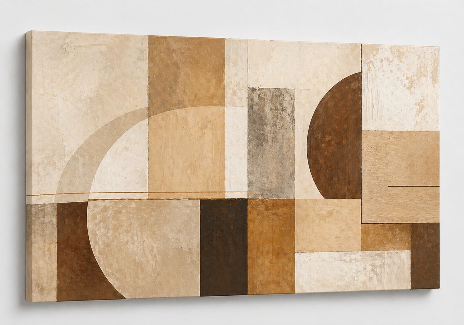 FC Design - Large Canvas 24x36" Neutral Geometric Beige Brown Blocks Art Painting Home Wall Décor - MultiColor