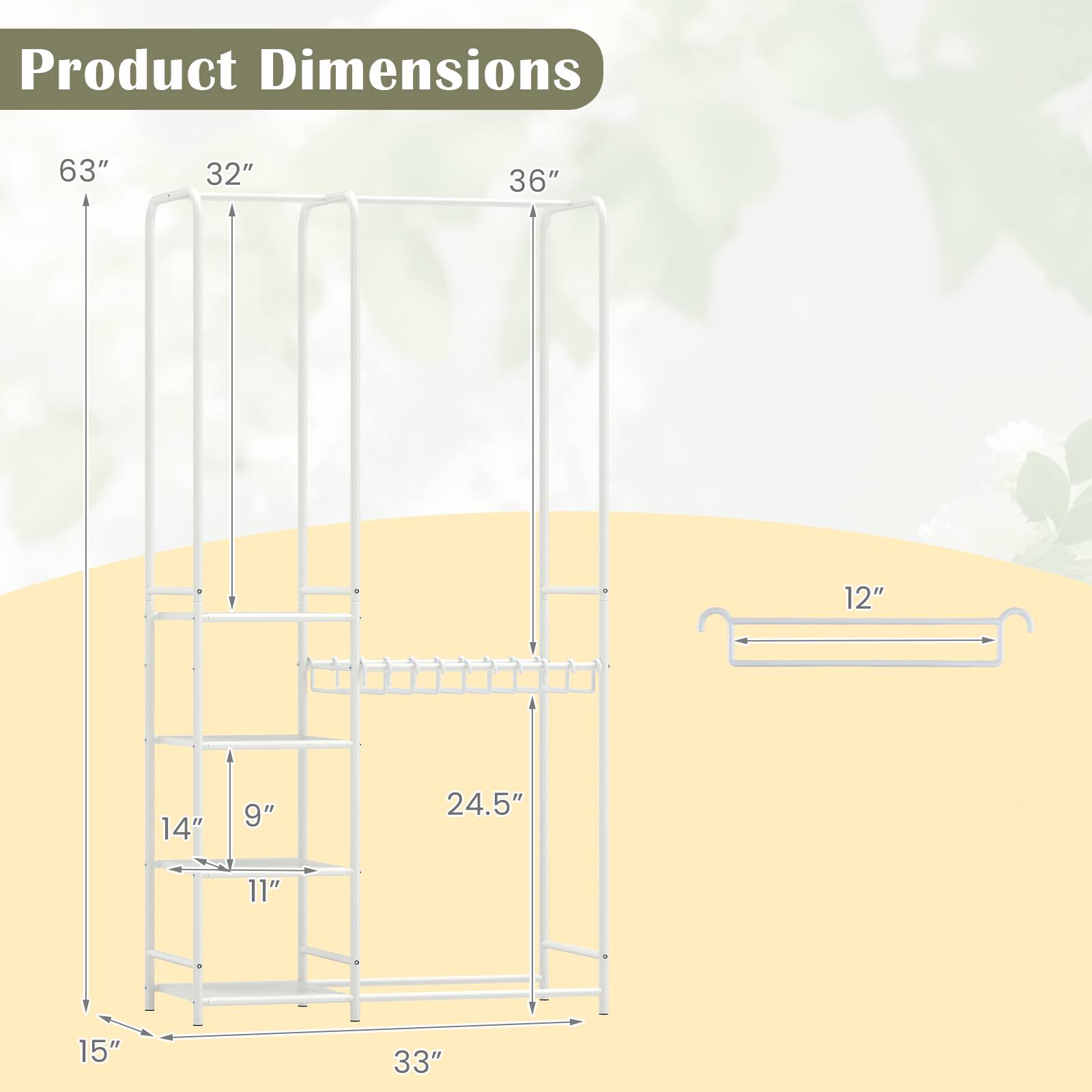 Product Dimensions: 63" x 32" x 36" x 12" x 14" x 9" x 24.5" x 11" x 15" x 33"