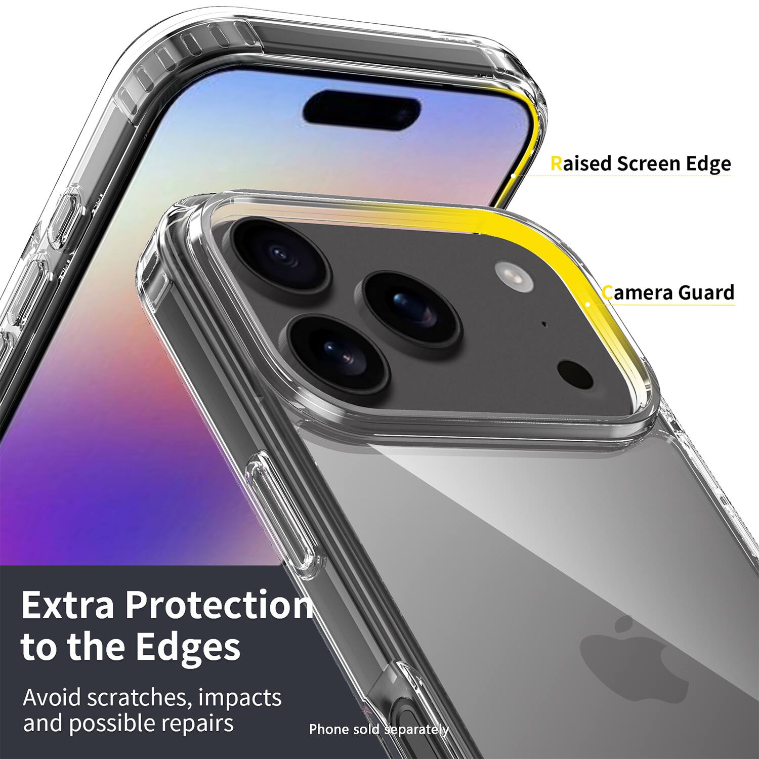 Raised Screen Edge  
Camera Guard  

Extra Protection to the Edges  
Avoid scratches, impacts and possible repairs  

Phone sold separately