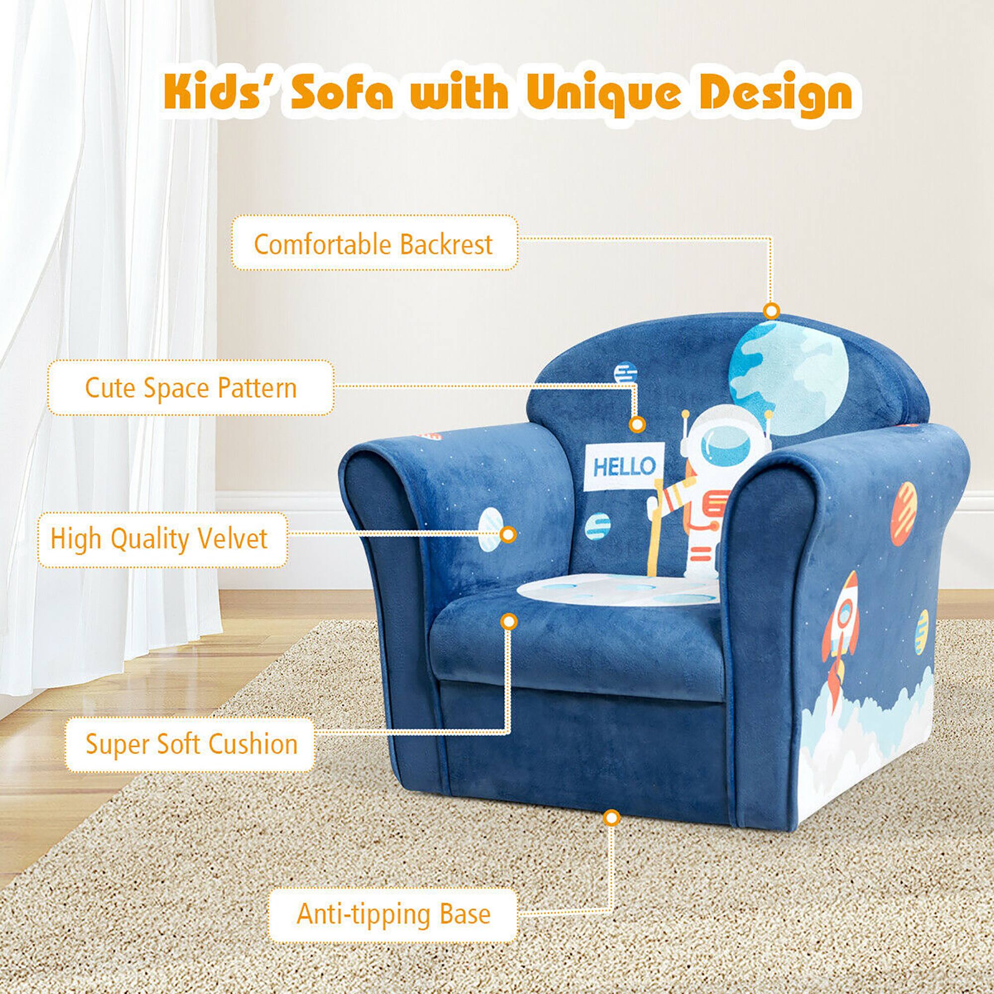 Kids' Sofa with Unique Design

- Comfortable Backrest
- Cute Space Pattern
- High Quality Velvet
- Super Soft Cushion
- Anti-tipping Base
