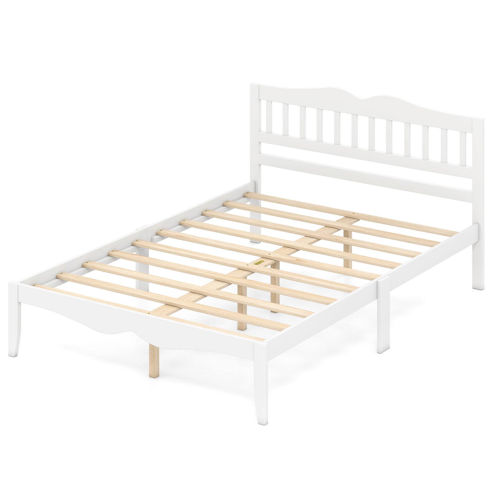 Alt View 1. Costway - Costway Full Size Platform Bed with Headboard, Solid Wood Frame, Sturdy Wood Slat Support - White.
