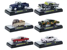 "Auto Meets" Set of 6 Cars IN DISPLAY CASES Release 94 Limited Edition 1/64 Diecast Model Cars by M2 Machines