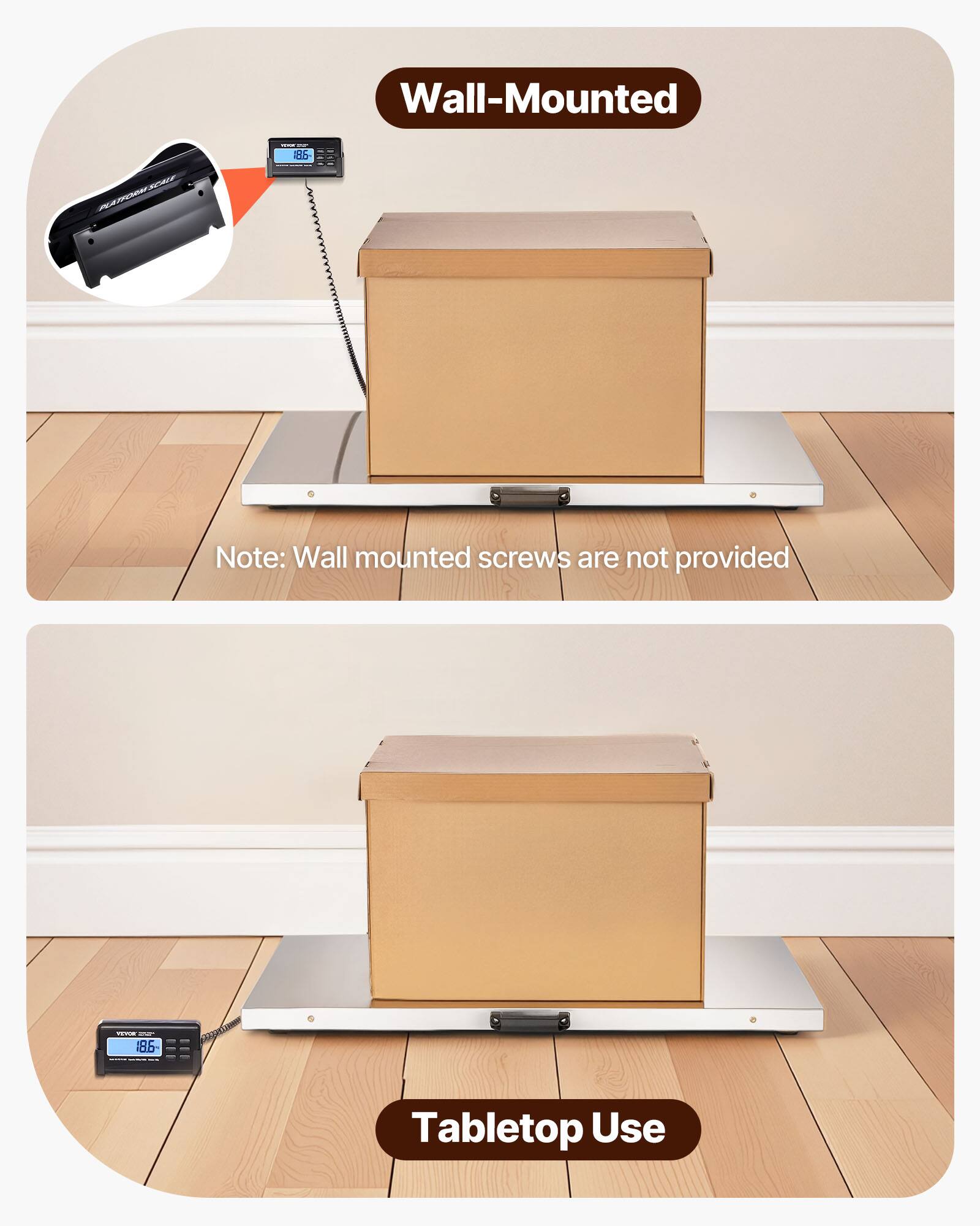 Wall-Mounted  
Note: Wall mounted screws are not provided  

Tabletop Use