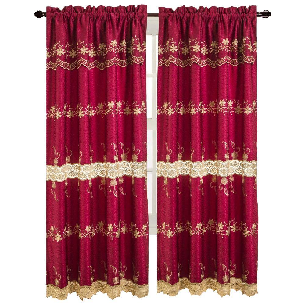 Front. RT Designers Collection - RT Designers Collection Alisa Macrame Rod Pocket Window Room Darkening Panel 54" x 84" Burgundy - Burgundy.