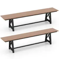 Costway 2 PCS Patio 72 " Extra Long Bench Outdoor Long Chair for 4 Weatherproof HDPE Seat - Brown + Black - Front_Zoom