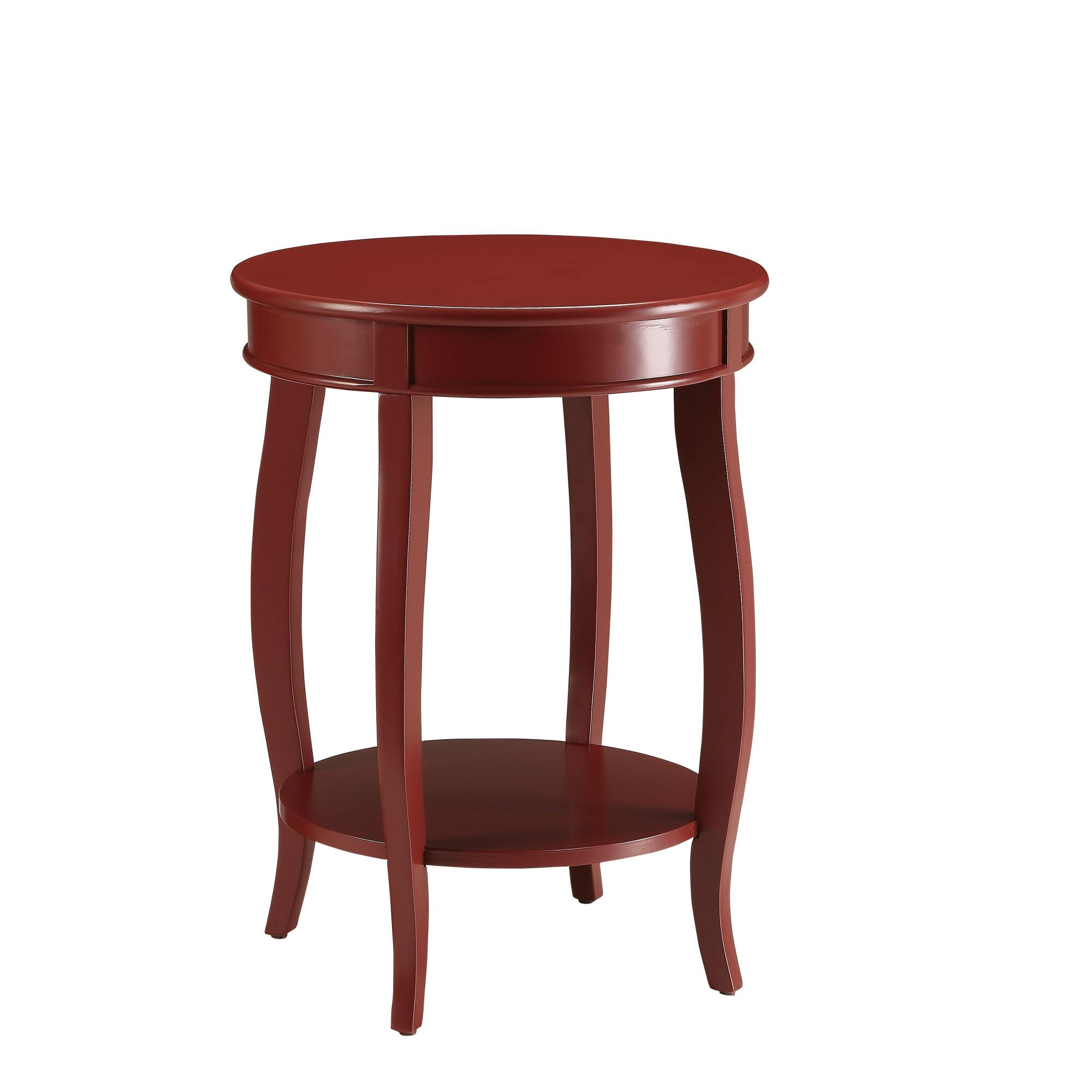 Left. GOODSILO - Elegant Teal Finish Round Accent Table with Cabriole Legs and Bottom Storage Shelf for Living Room Decor - Red.