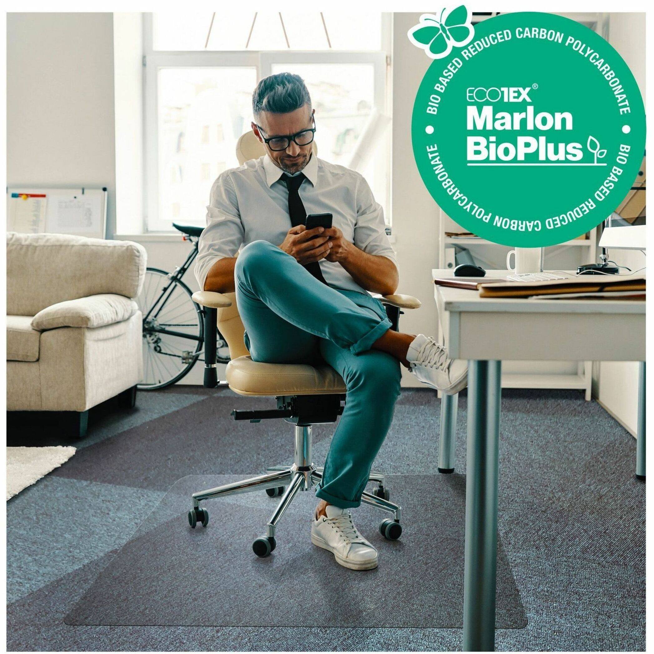 Alt View 13. Floortex - Floortex BioPlus Eco Friendly Carbon Neutral Chair Mat for Low / Medium Pile Carpets up to 1/2" thick - 46" x 60" - Clear.