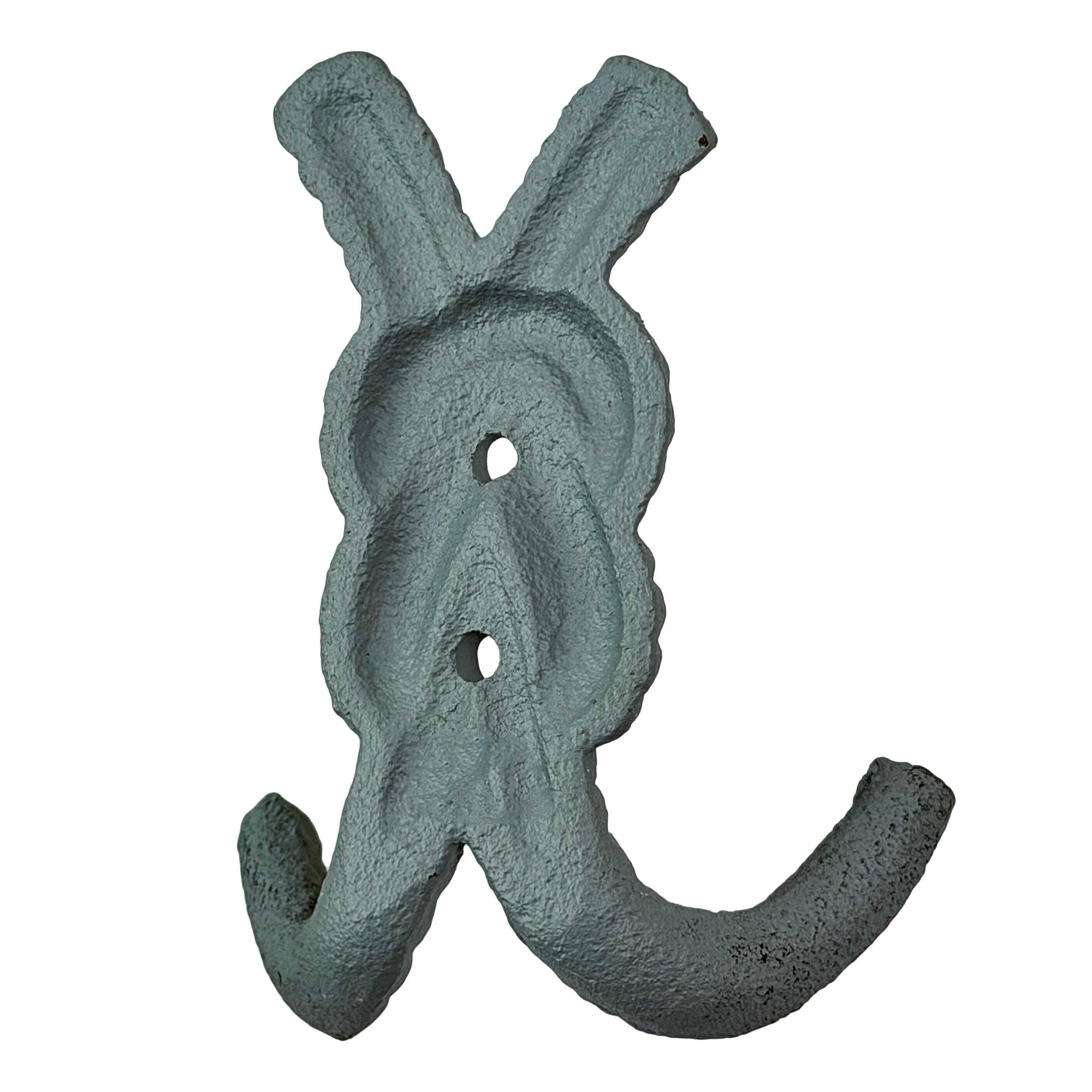 Alt View 4. Zeckos - Set of 3 Cast Iron Rope Knot Wall Hooks Nautical Coastal Beach Decor 4 inch - Multicolored.