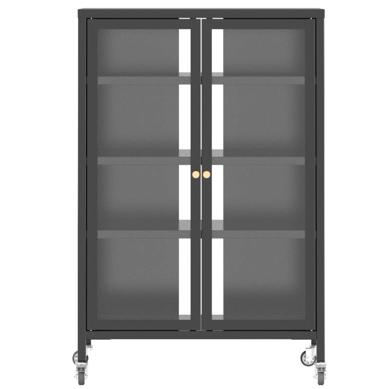 Front. ALEXOUN - 35.8" Simple Media Storage Cabinet with Wheels, 4 Adjustable Shelves & Tempered Glass Door,for Living Room,Gamers & Home - Black.