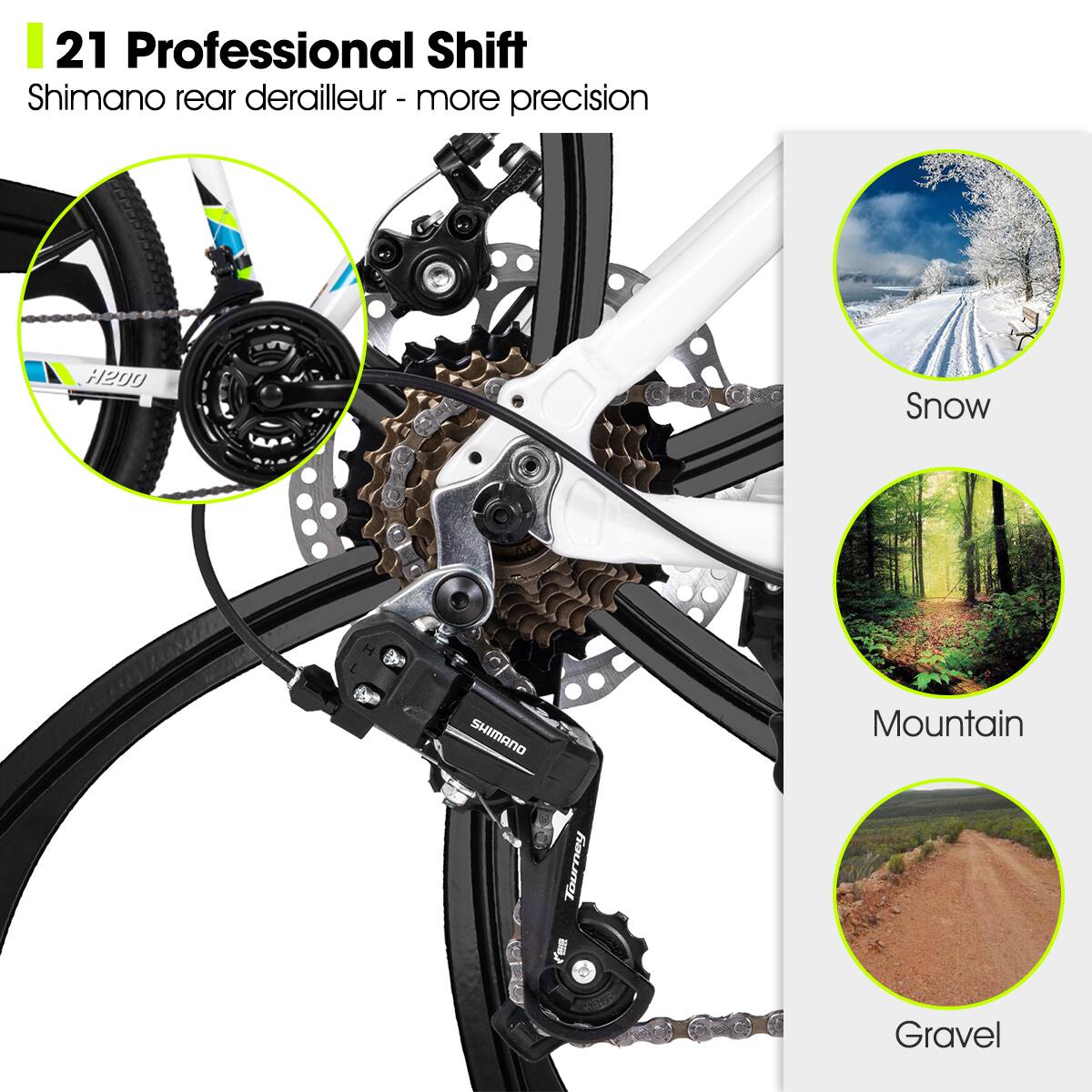 21 Professional Shift Shimano rear derailleur - more precision H200 Snow Mountain Tourney Gravel
